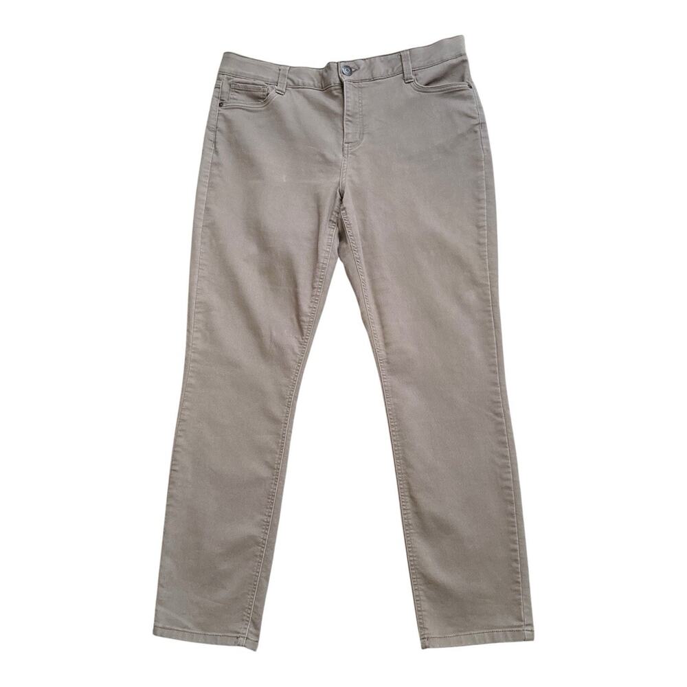 Liz Claiborne Sara Slim Leg Pants Womens 14 Mid Rise Stretch Khaki 30" Inseam
